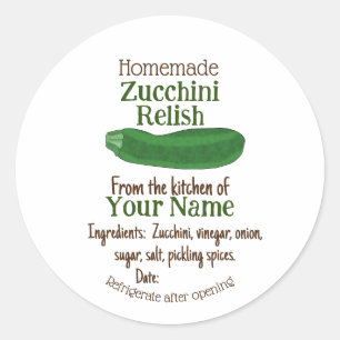 Homemade Zucchini Pickles or Relish Mason Jar Lid  Classic Round Sticker