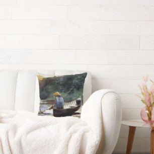 Homer - Boy Fishing, popular painting, Throw Pillow