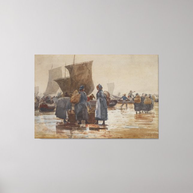 Homer Fisherfolk on the Beach at Cullercoats Canvas Print (Front)