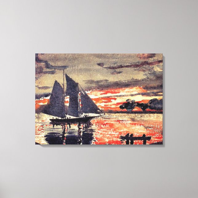 Homer - Sunset Fires, fine art watercolor painting Canvas Print (Front)