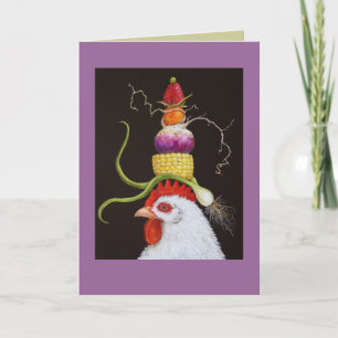 Homer the rooster with veggie hat card