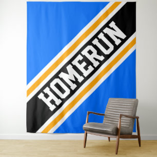 HOMERUN Bright Blue Yellow Orange Black Stripes Tapestry