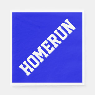 HOMERUN Sporty White Baseball Text On Bright Blue Napkin