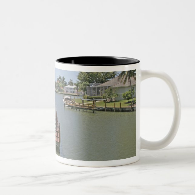 Homes and docks on canal Marco Island Florida Two-Tone Coffee Mug (Right)