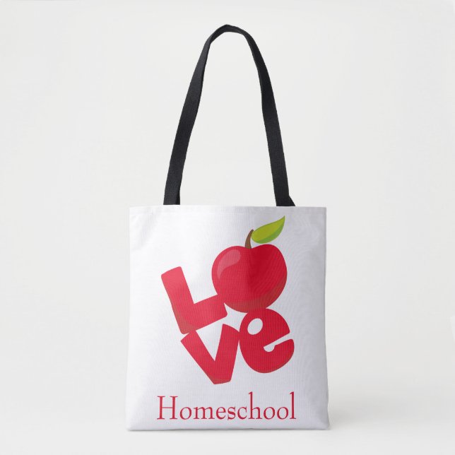 Homeschool Adventures Red and White Apple theme Tote Bag (Front)