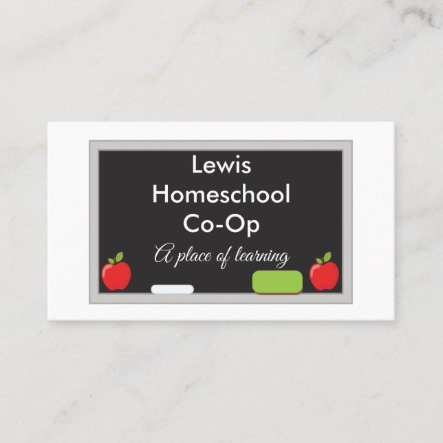 Homeschool Co-Op Chalkboard with apples Business Card (Front)