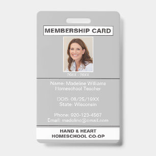 Homeschool CO-OP Membership Grey Parent ID Badge