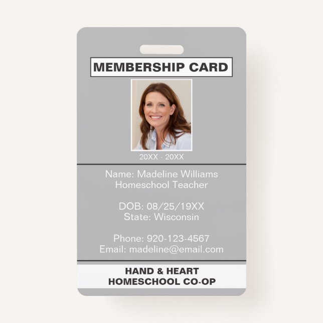 Homeschool CO-OP Membership Grey Parent ID Badge (Front)