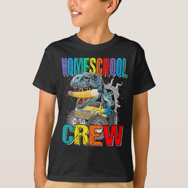 Homeschool Crew Monster Truck Dinosaur Boys  T-Shirt (Front)