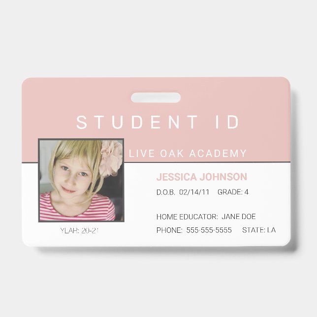 Homeschool Girl Student ID Badge | Pink Rainbow (Front)