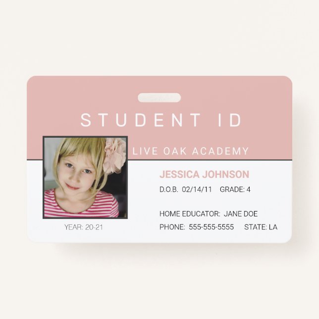 Homeschool Girl Student ID Badge | Pink Rainbow (Front)
