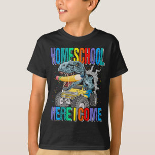 Homeschool Here I Come Monster Truck Dinosaur Boys T-Shirt