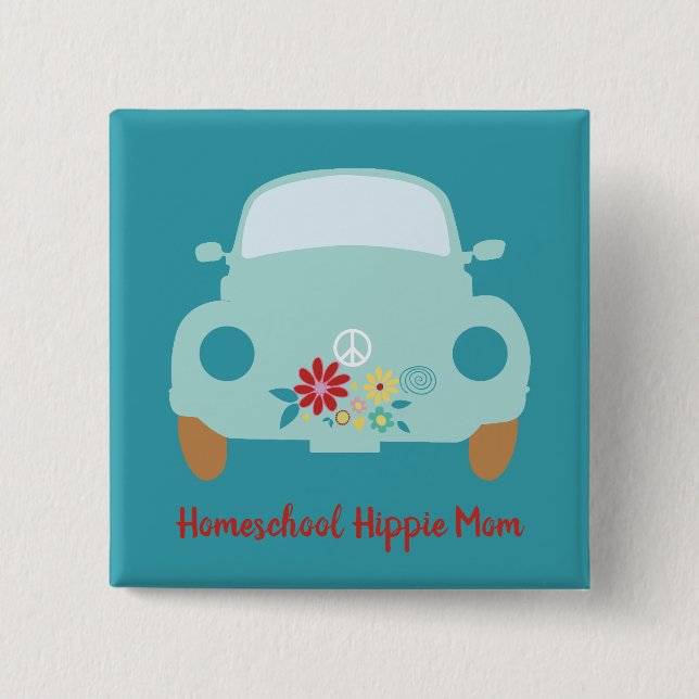 Homeschool Hippie Mom 2 Inch Square Button (Front)