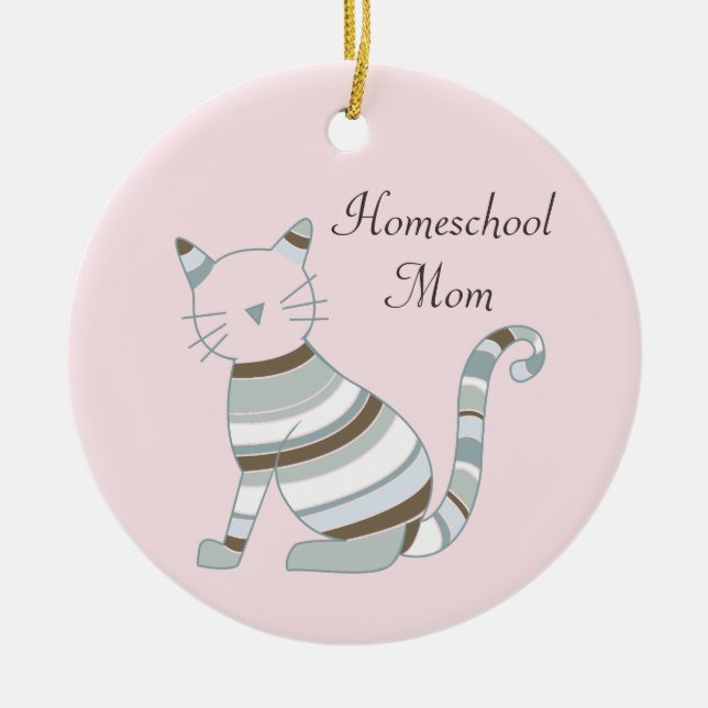 Homeschool Mom Cat Theme Ceramic Ornament (Front)