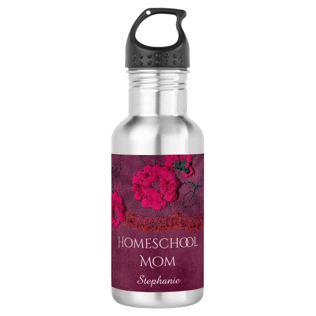 Homeschool Mom Purple Floral 532 Ml Water Bottle (Front)