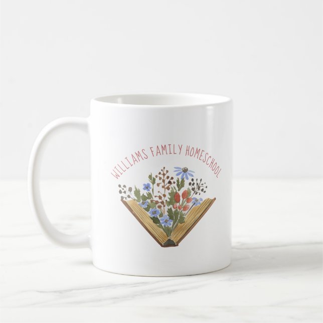 Homeschool Name Mom Flowers Book Mug (Left)