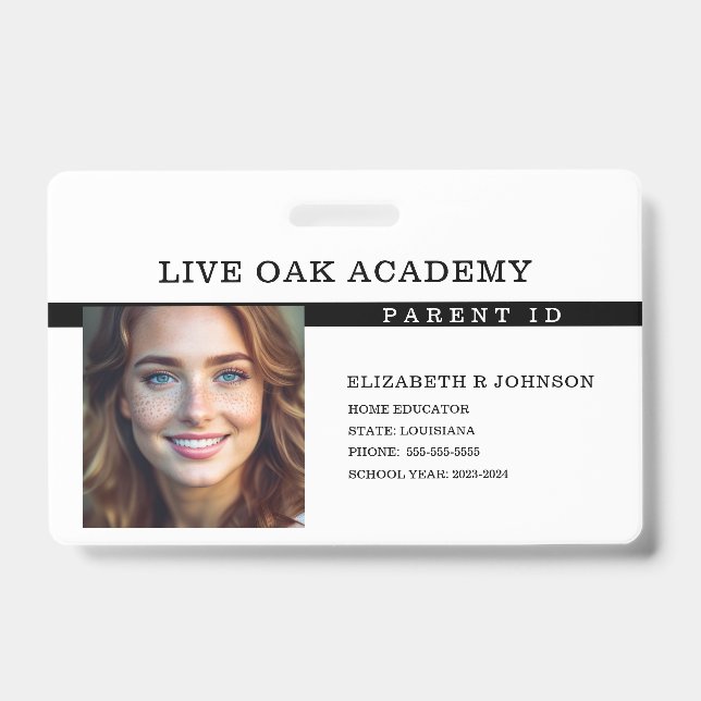 Homeschool Parent ID Badge | Timeless Black (Front)