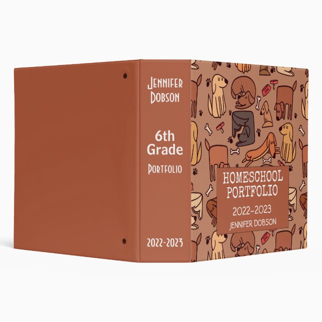 Homeschool portfolio colourful dog animated patter binder (Background)