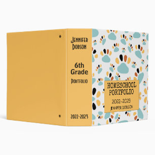 Homeschool portfolio colourful dog paw pattern 3 r binder