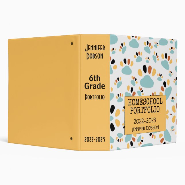 Homeschool portfolio colourful dog paw pattern 3 r binder (Background)