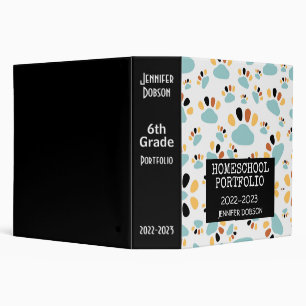 Homeschool portfolio colourful dog paw pattern 3 r binder
