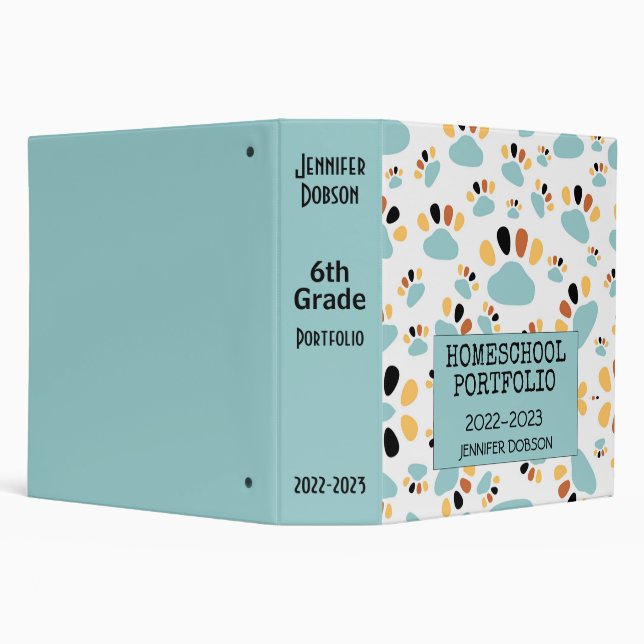 Homeschool portfolio colourful dog paw pattern binder (Background)