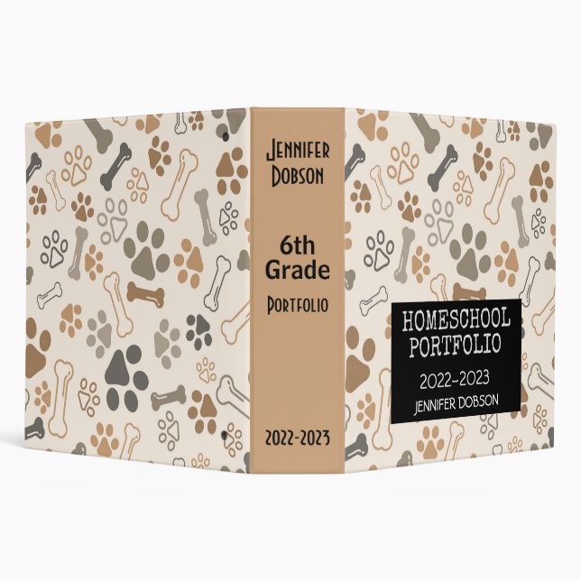 Homeschool portfolio colourful dog paws & bones 3  binder (Background)