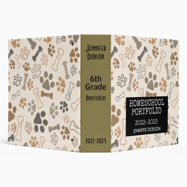 Homeschool portfolio colourful dog paws & bones 3  binder (Background)