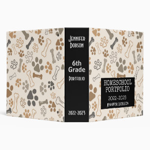 Homeschool portfolio colourful dog paws & bones binder