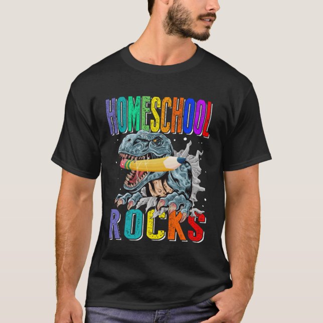 Homeschool Rocks Dinosaur Back To School T-Shirt (Front)