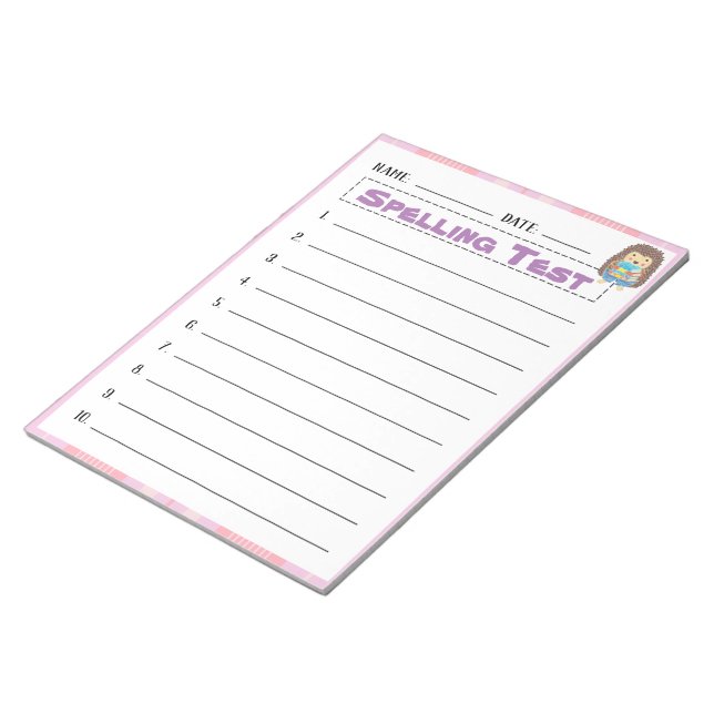 Homeschool spelling test template notepad (Angled)