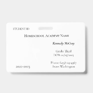 Homeschool Student ID Badge