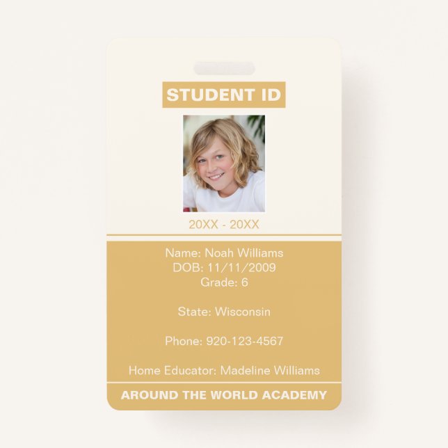 Homeschool Student ID Badge Gold (Front)