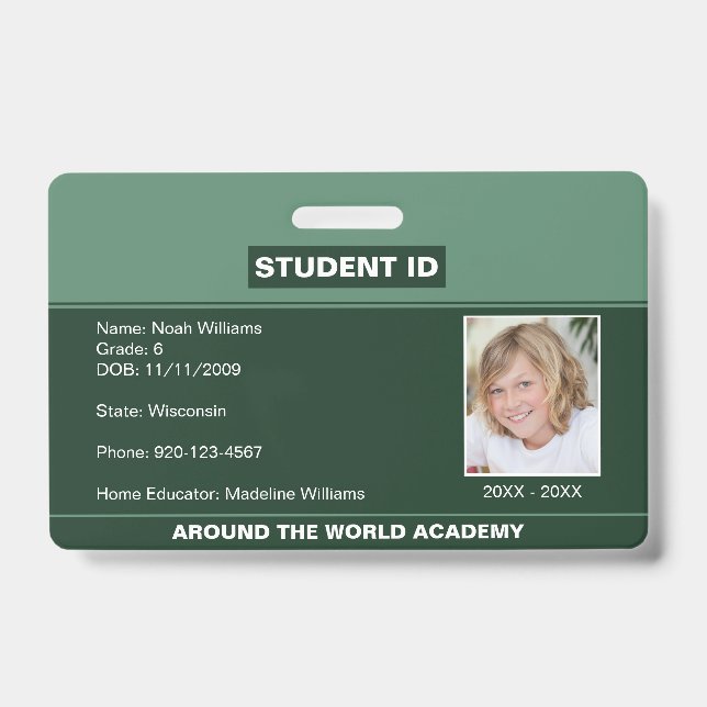 Homeschool Student ID Badge Green (Front)