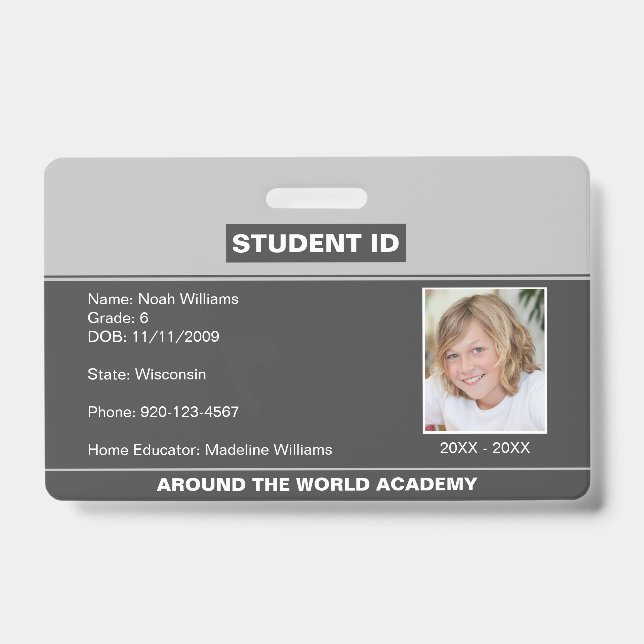 Homeschool Student ID Badge Grey (Front)