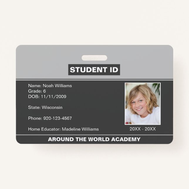 Homeschool Student ID Badge Grey (Front)