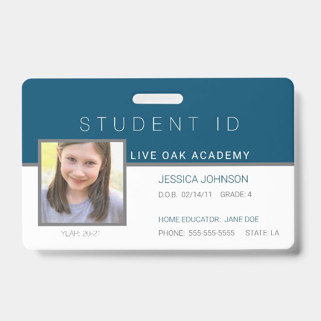 Homeschool Student ID Badge | Modern Blue (Front)