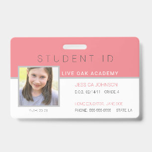 Homeschool Student ID Badge Modern Pink