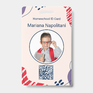 Homeschool Student ID Badge   Red & Blue Organic 