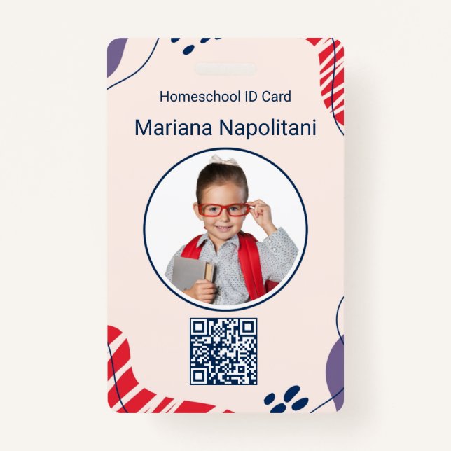 Homeschool Student ID Badge | Red & Blue Organic  (Front)