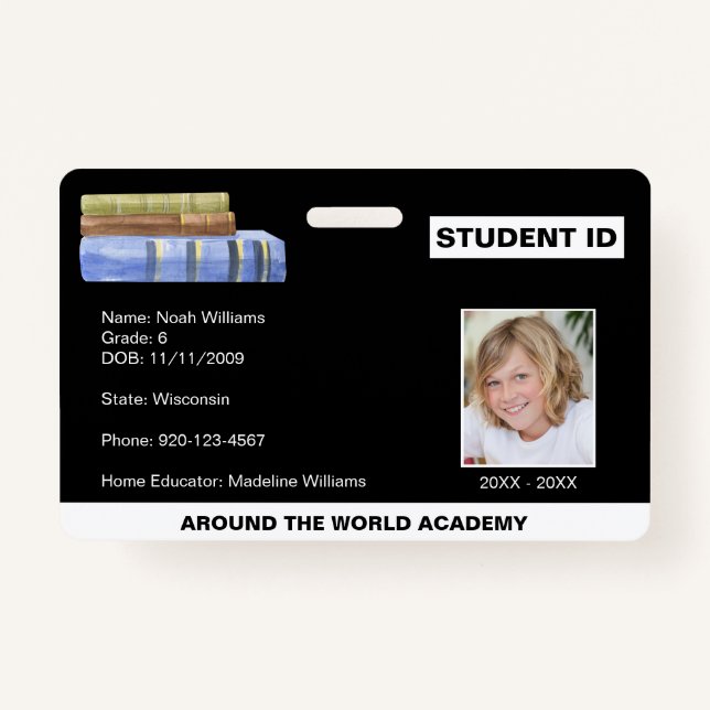 Homeschool Student ID Book Stack  Badge (Front)