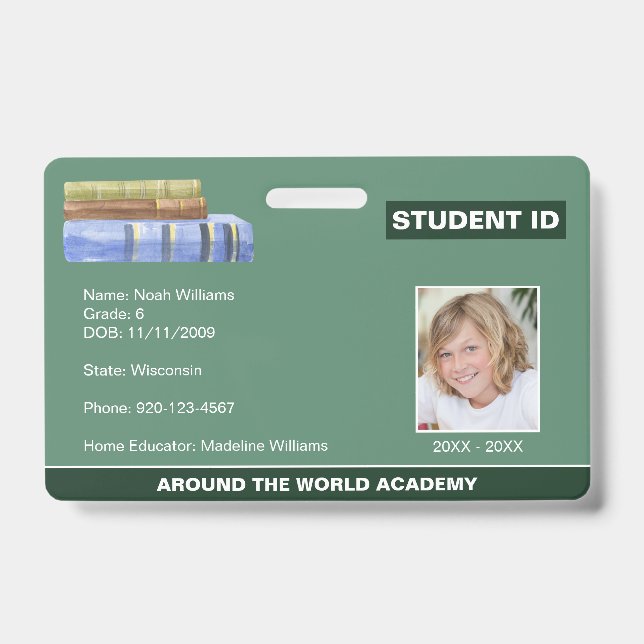 Homeschool Student ID Book Stack  Badge (Front)