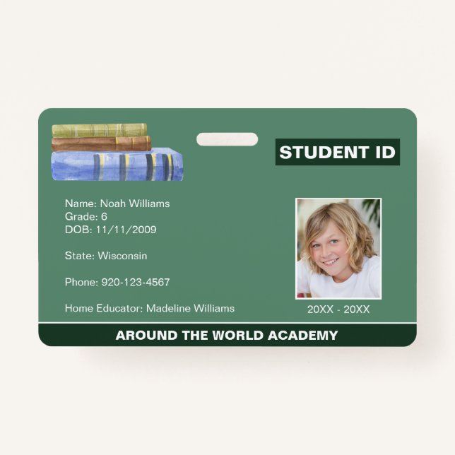 Homeschool Student ID Book Stack  Badge (Front)