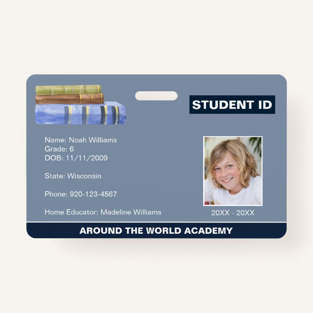 Homeschool Student ID Book Stack  Badge (Front)