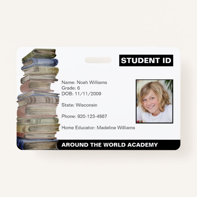 Homeschool Student ID Book Stack Badge (Front)