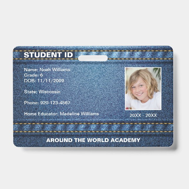Homeschool Student ID Denim Jean  Badge (Front)