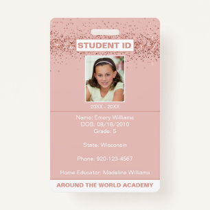 Homeschool Student ID Rose Gold Glitter Badge