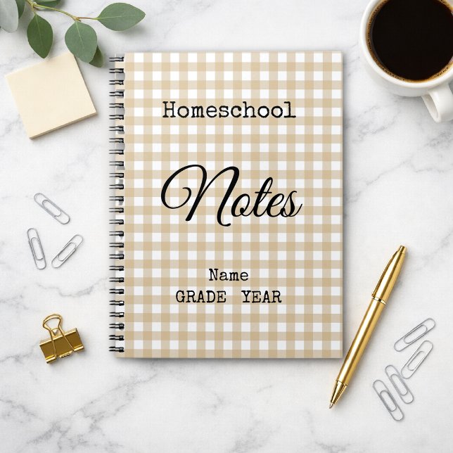 Homeschool Tan Gingham Pattern Back to School Notebook (Creator Uploaded)