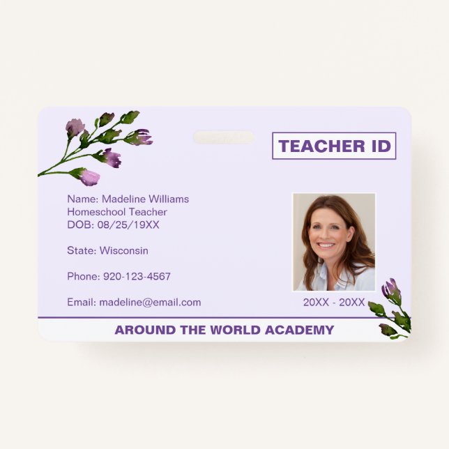 Homeschool Teacher Floral ID Badge (Front)