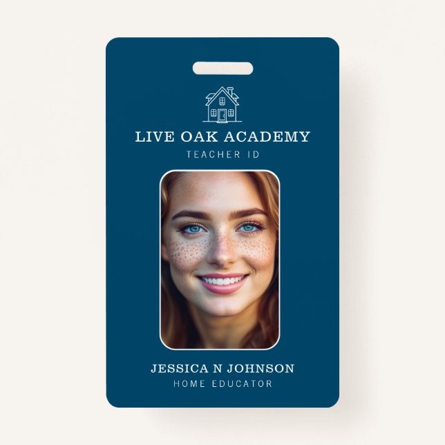 Homeschool Teacher ID Badge | Minimalist Blue (Front)